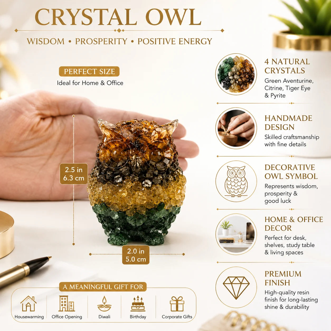 Crystal Owl Figurine | Aesthetic Natural Healing