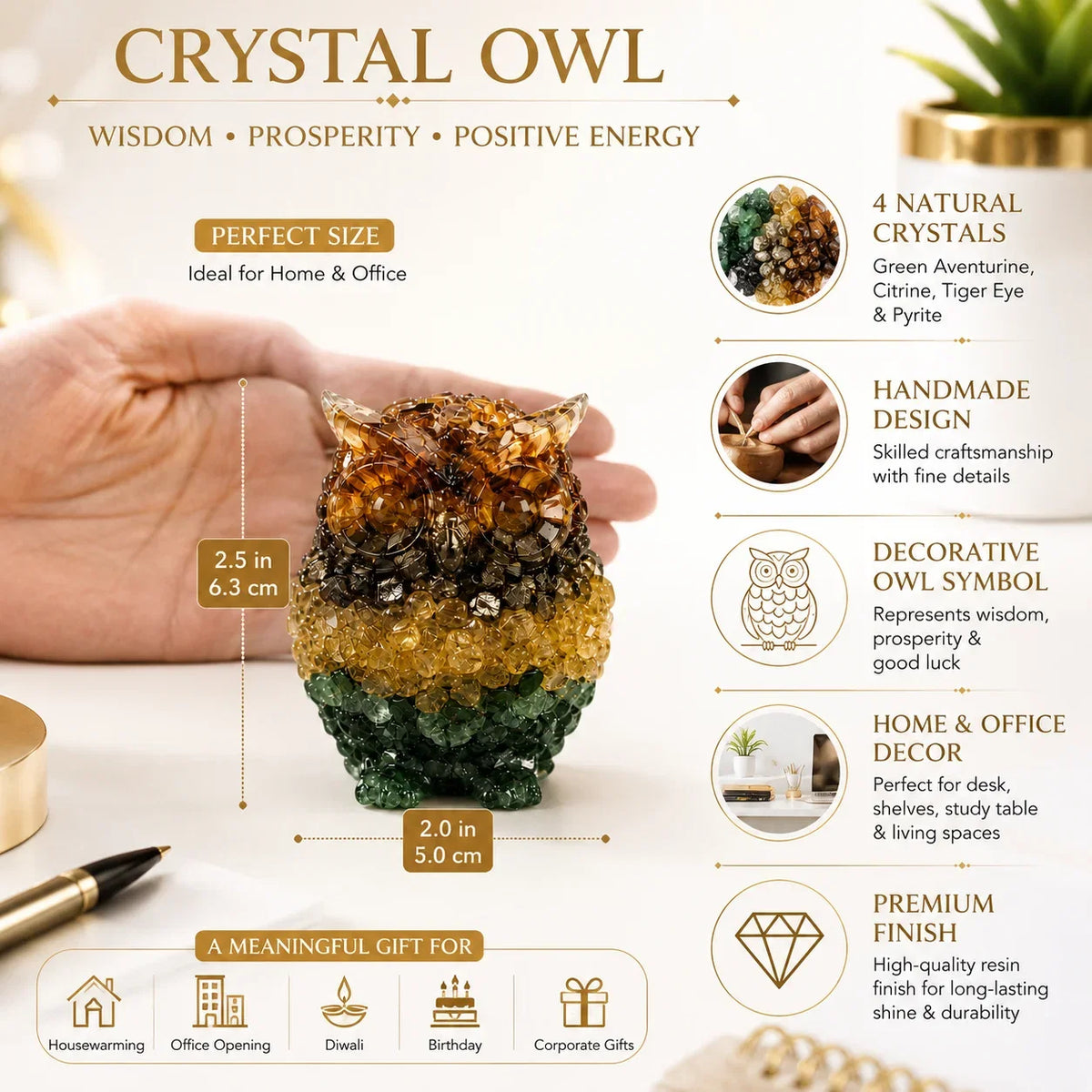 Crystal Owl Figurine | Aesthetic Natural Healing