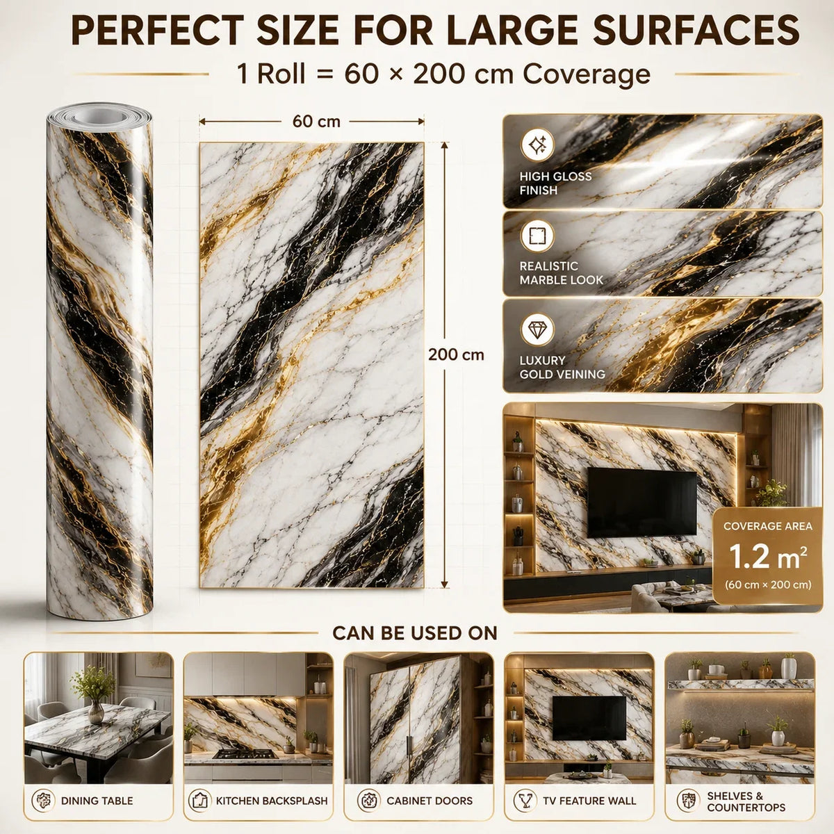 Self-Adhesive Waterproof & Oil-Proof Kitchen Wallpaper | 1 Roll = 60 cm x 200 cm