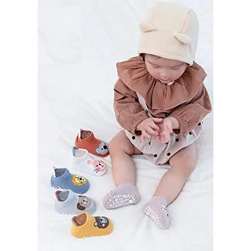 Anti-Slip Soft Cotton Baby Socks with Grip (Pack of 5)