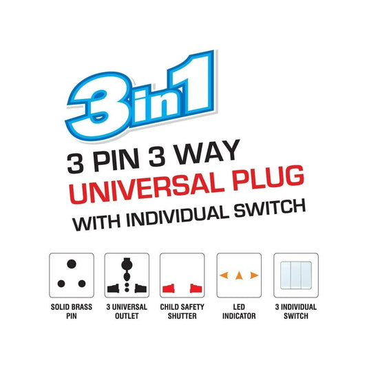 3-Way Multi-Plug Socket Adapter with Surge Protector