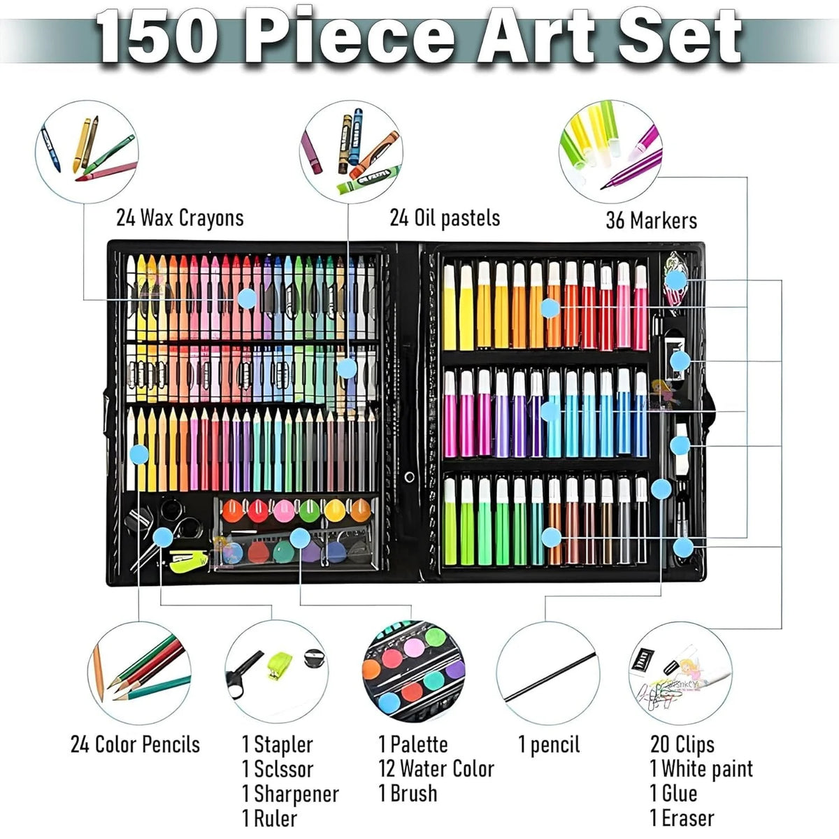 150-Piece Deluxe Art & Drawing Color Kit with Storage Case