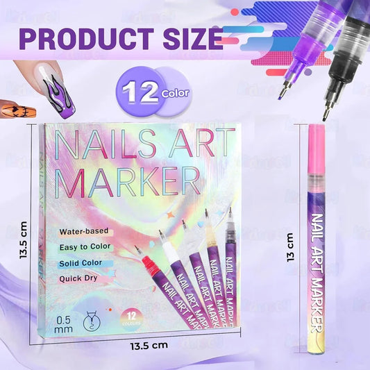 12 Color Nail Art Pens Set | Easy-To-Use Design