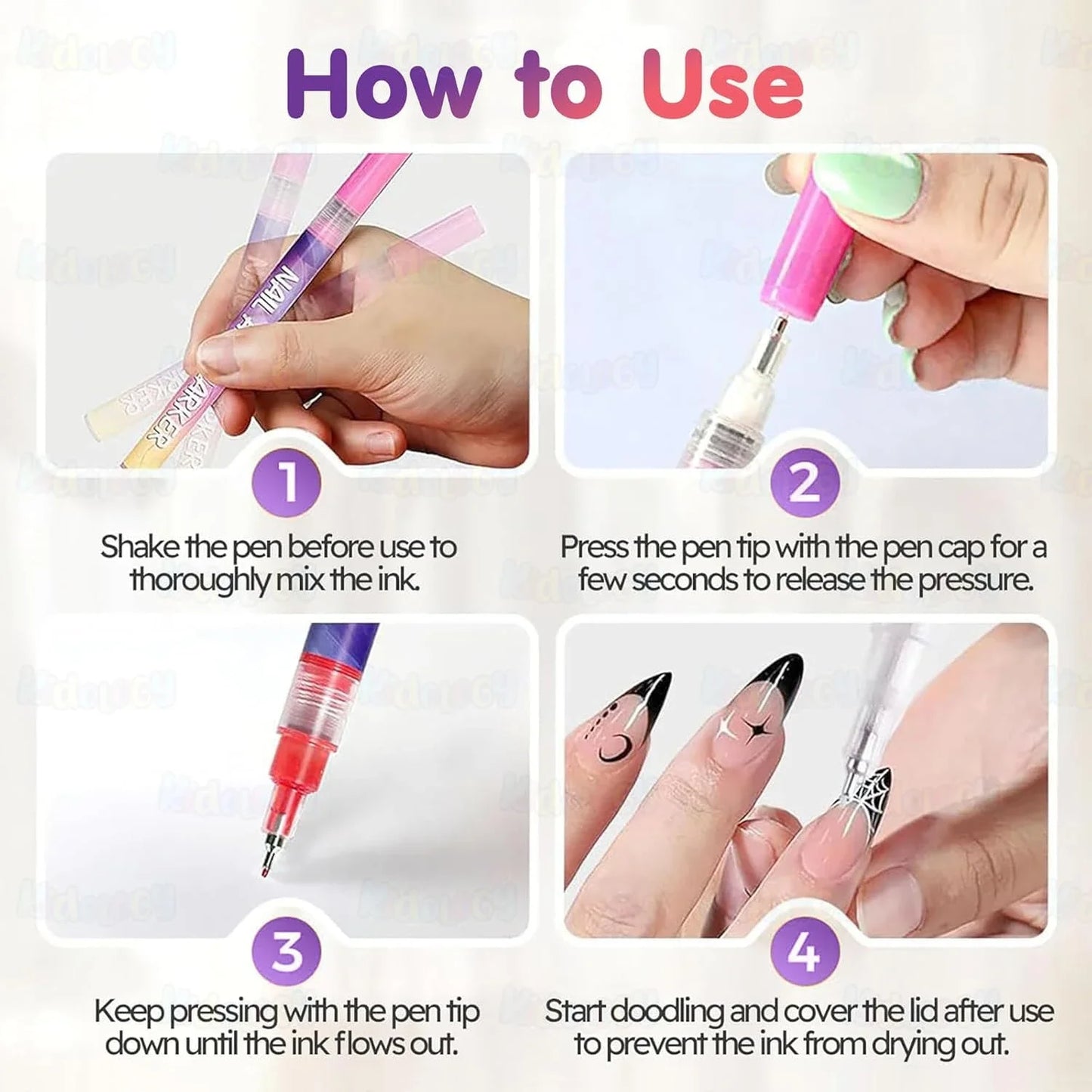 12 Color Nail Art Pens Set | Easy-To-Use Design