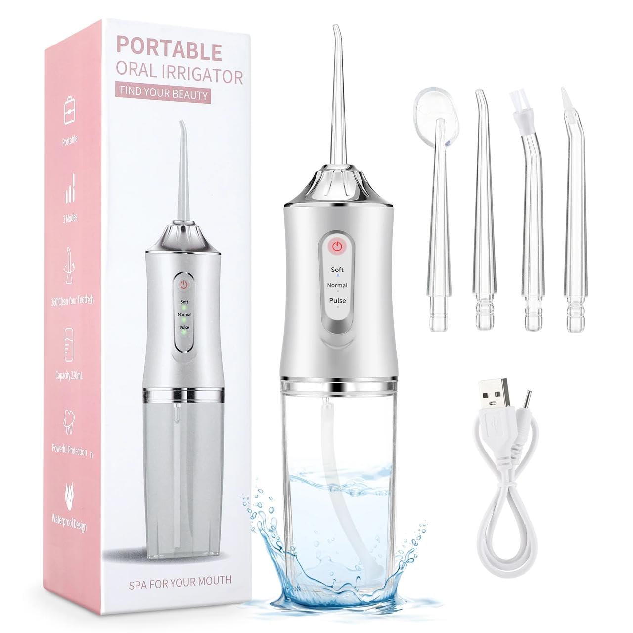 NUVIO NUVIO Portable Cordless Oral Irrigator Water Flosser | 3 Modes High-Pressure Dental Water Jet