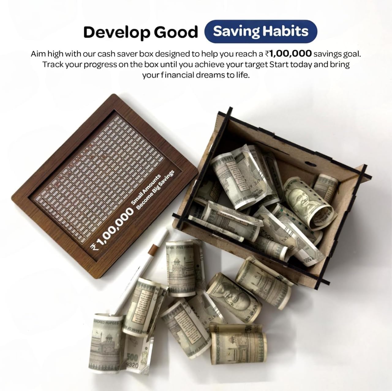 Savings Challenge Piggy Bank- 1 Lakh Wooden Money Bank