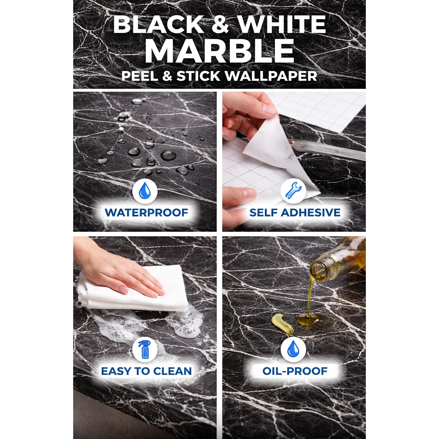 Self-Adhesive Waterproof & Oil-Proof Kitchen Wallpaper | 1 Roll = 60 cm x 200 cm