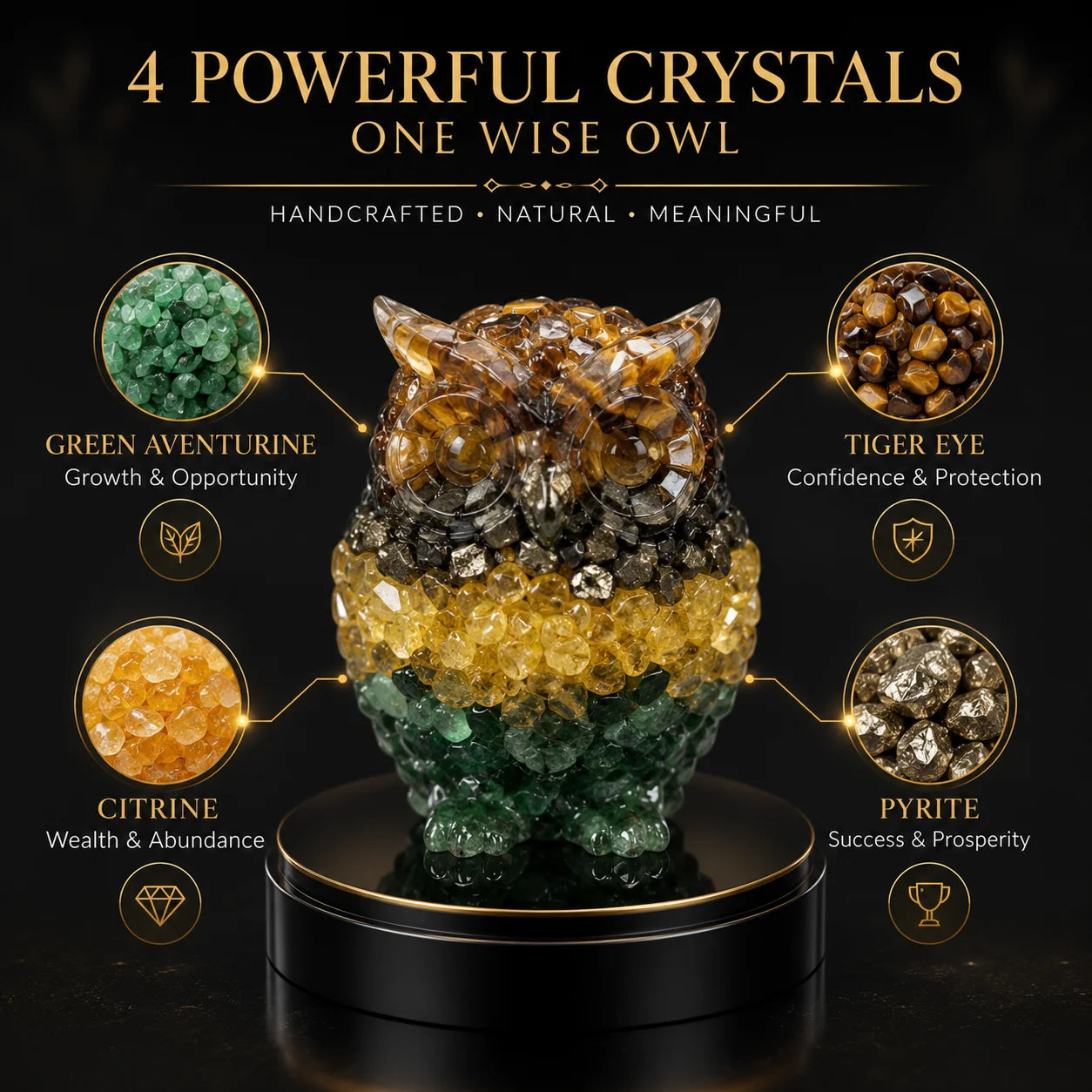 Crystal Owl Figurine | Aesthetic Natural Healing