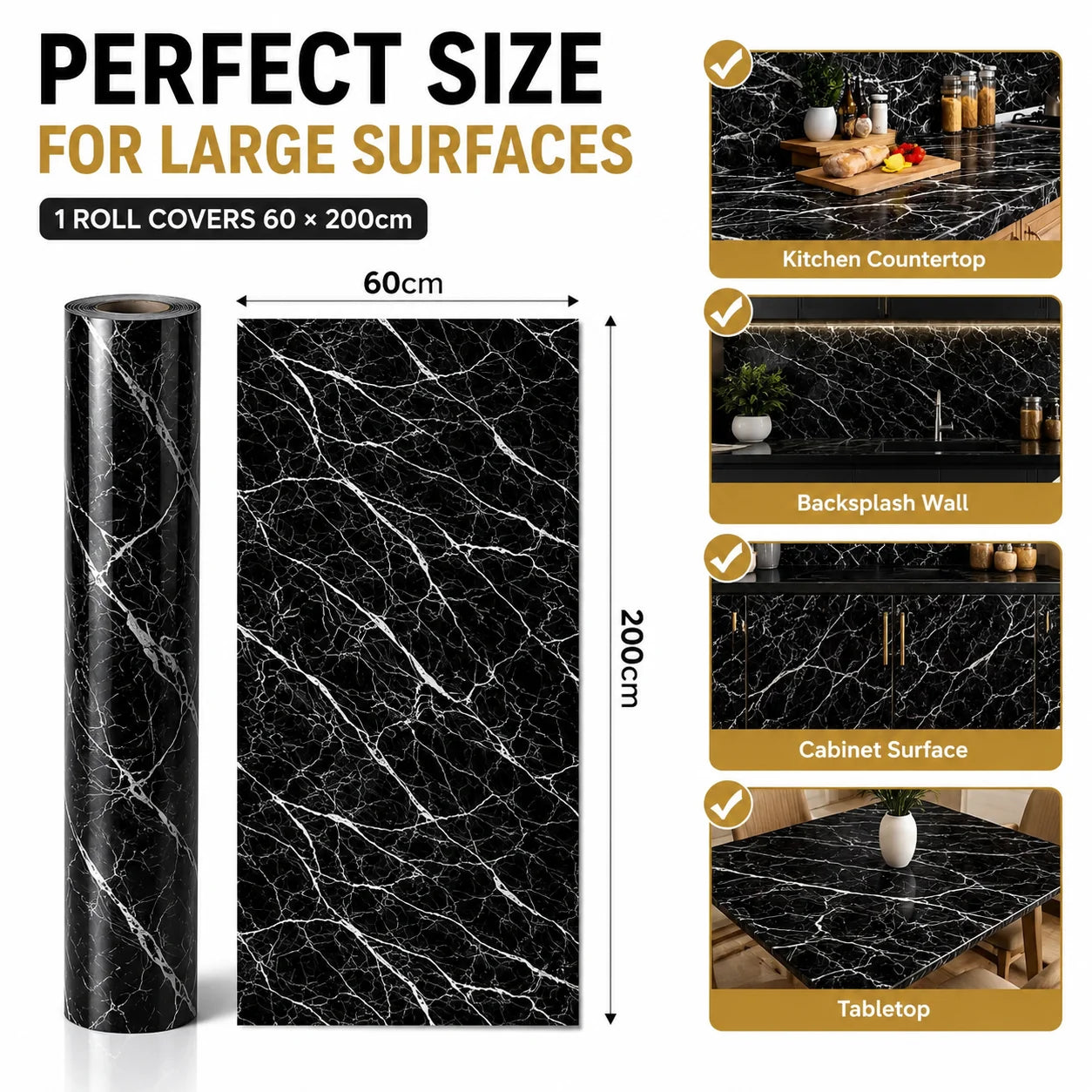 Self-Adhesive Waterproof & Oil-Proof Kitchen Wallpaper | 1 Roll = 60 cm x 200 cm