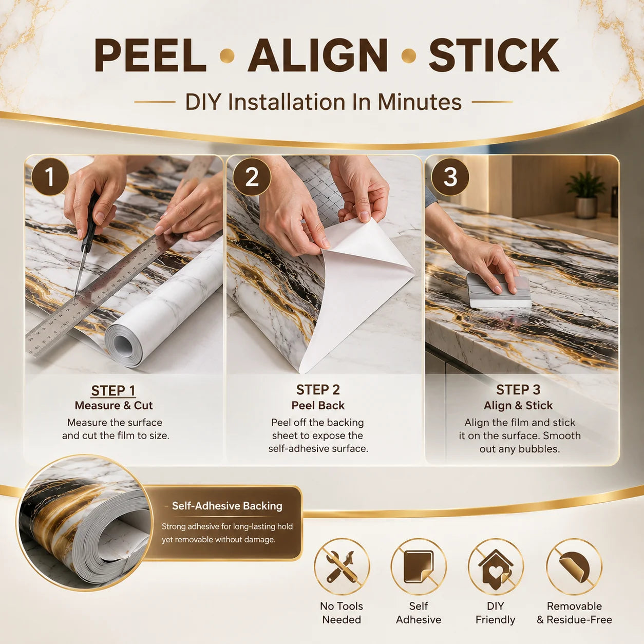 Self-Adhesive Waterproof & Oil-Proof Kitchen Wallpaper | 1 Roll = 60 cm x 200 cm