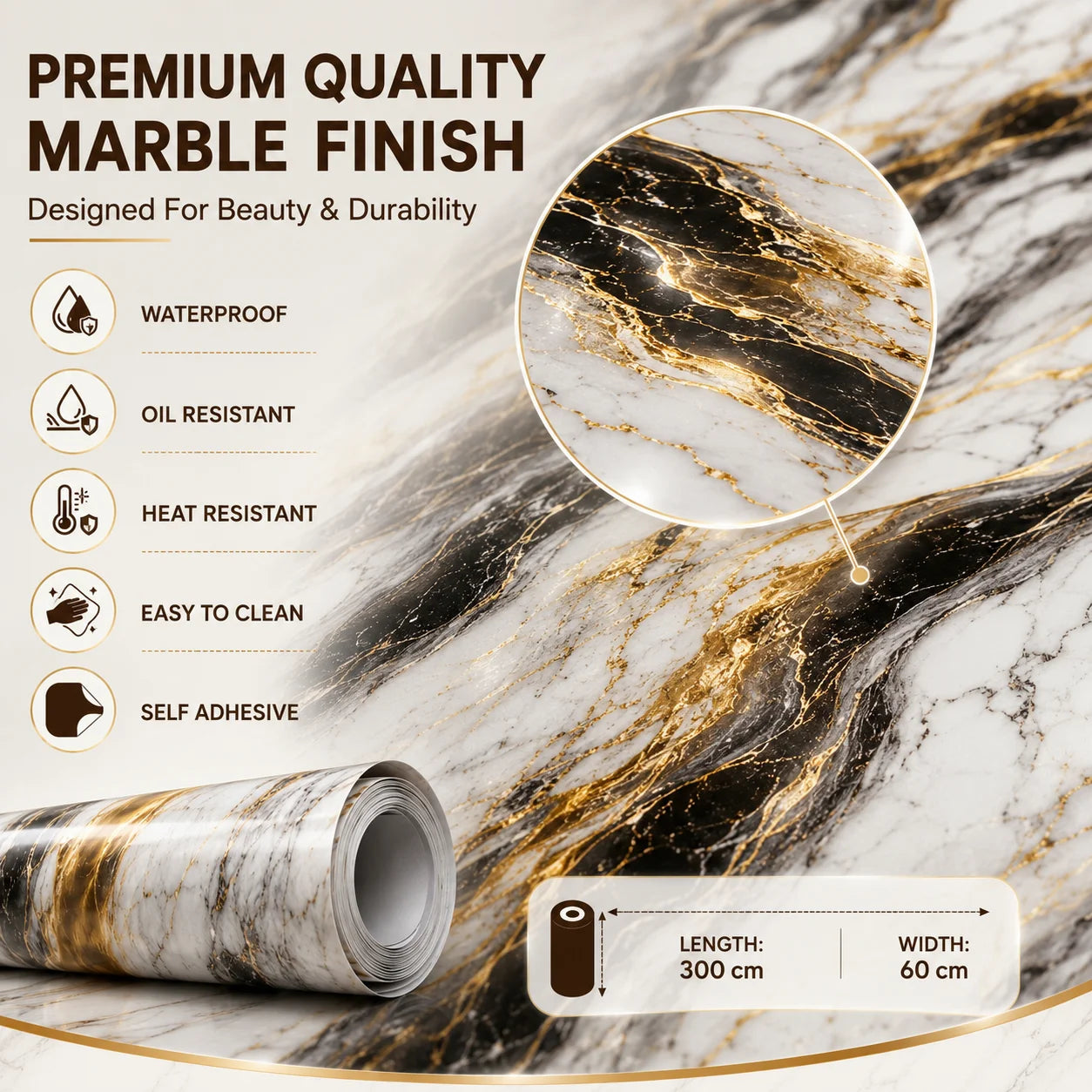 Self-Adhesive Waterproof & Oil-Proof Kitchen Wallpaper | 1 Roll = 60 cm x 200 cm