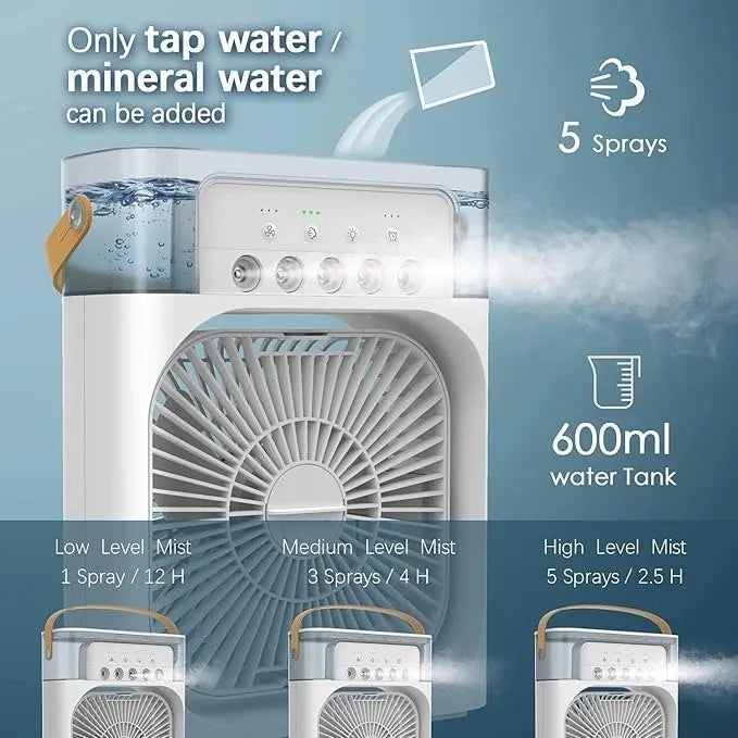 Mini Air Cooler with Water Mist & Glowing Light