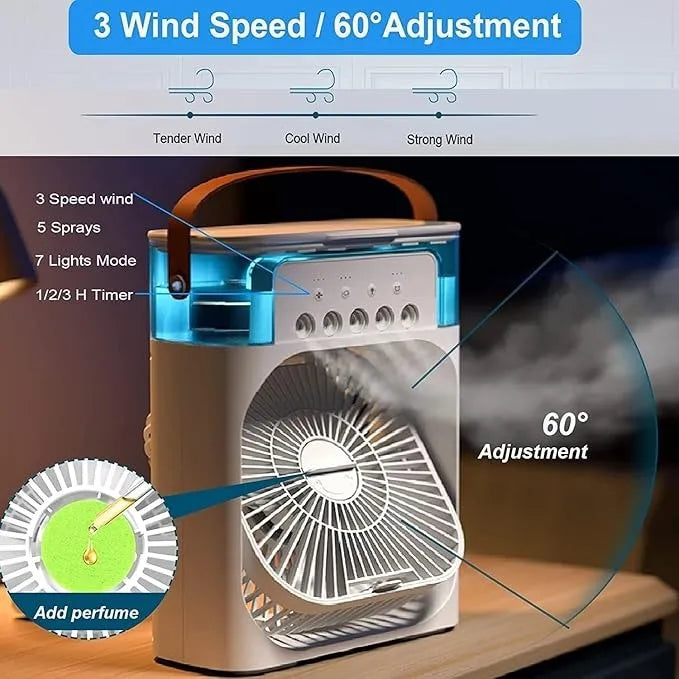 Mini Air Cooler with Water Mist & Glowing Light
