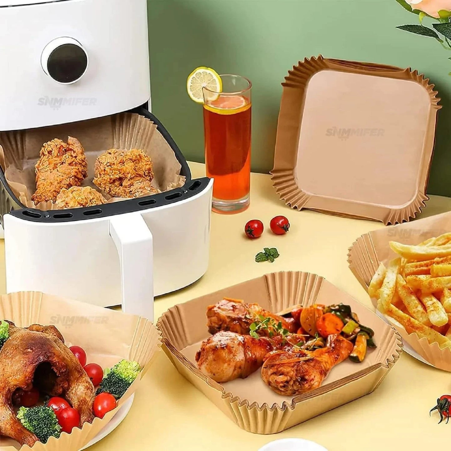 Non-Stick Disposable Paper Liners for Air Fryer (Pack of 100)