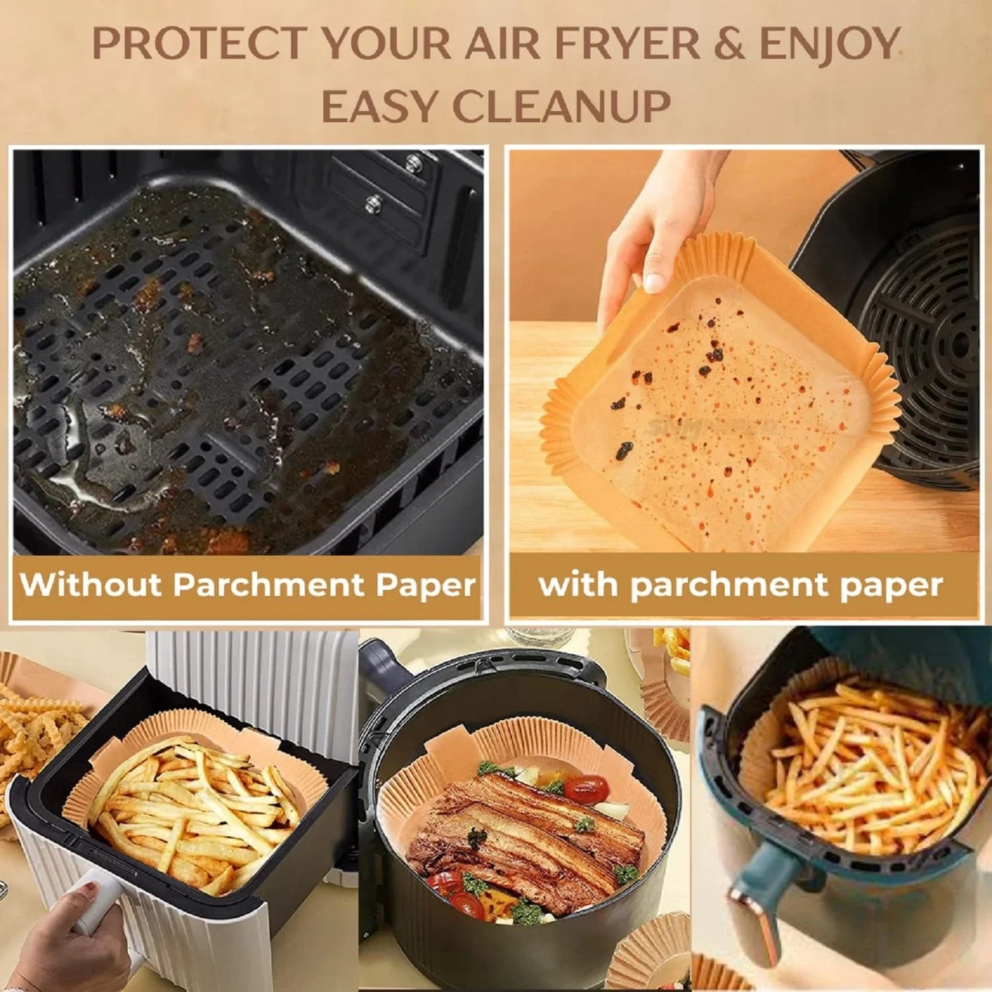 Non-Stick Disposable Paper Liners for Air Fryer (Pack of 100)
