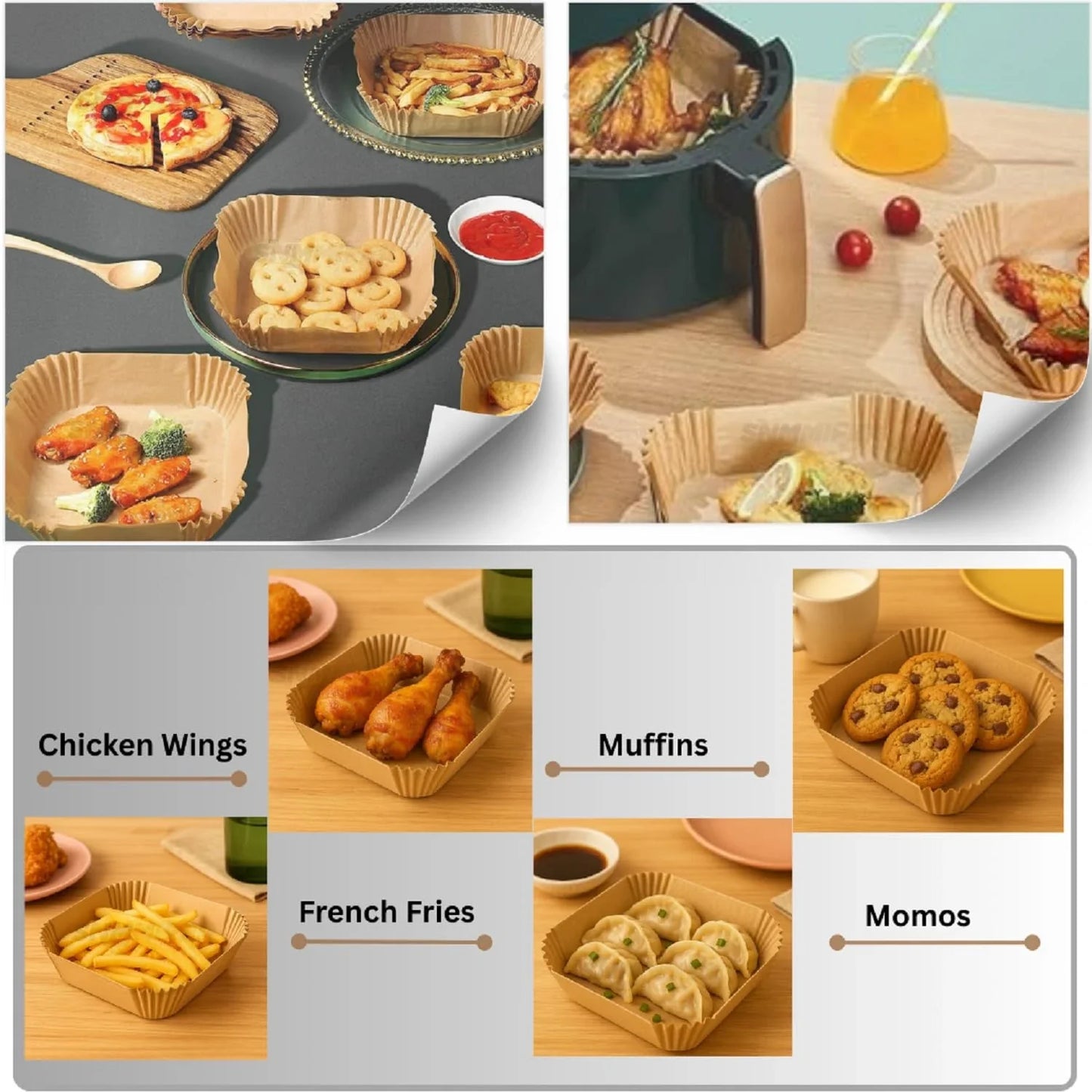 Non-Stick Disposable Paper Liners for Air Fryer (Pack of 100)
