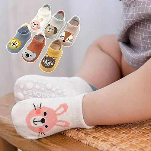 Anti-Slip Soft Cotton Baby Socks with Grip (Pack of 5)