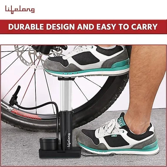 Foot Pump Inflator | Portable Tyre Air Pump with Pressure Gauge