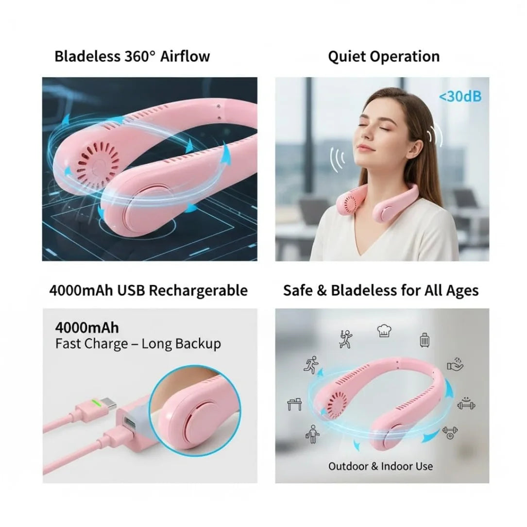Portable Bladeless Neck Fan | USB Rechargeable
