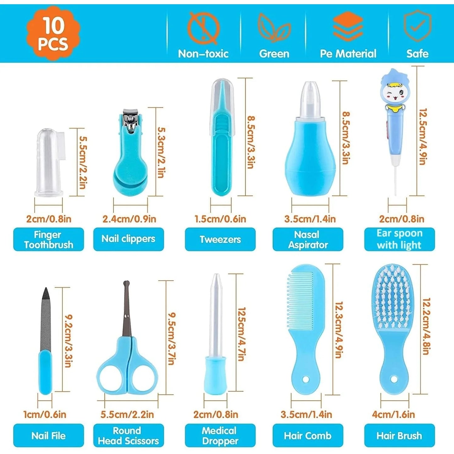 10-in-1 Baby Grooming & Daily Care Kit (Nail Clipper, Brush, Comb)