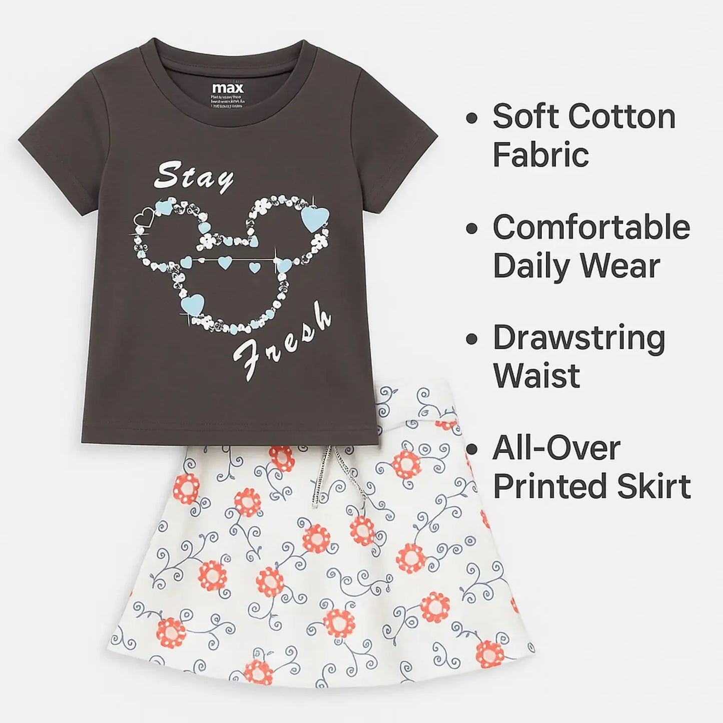 Baby Girl Clothing Set | Breathable 100% Organic Cotton | Age 1-2