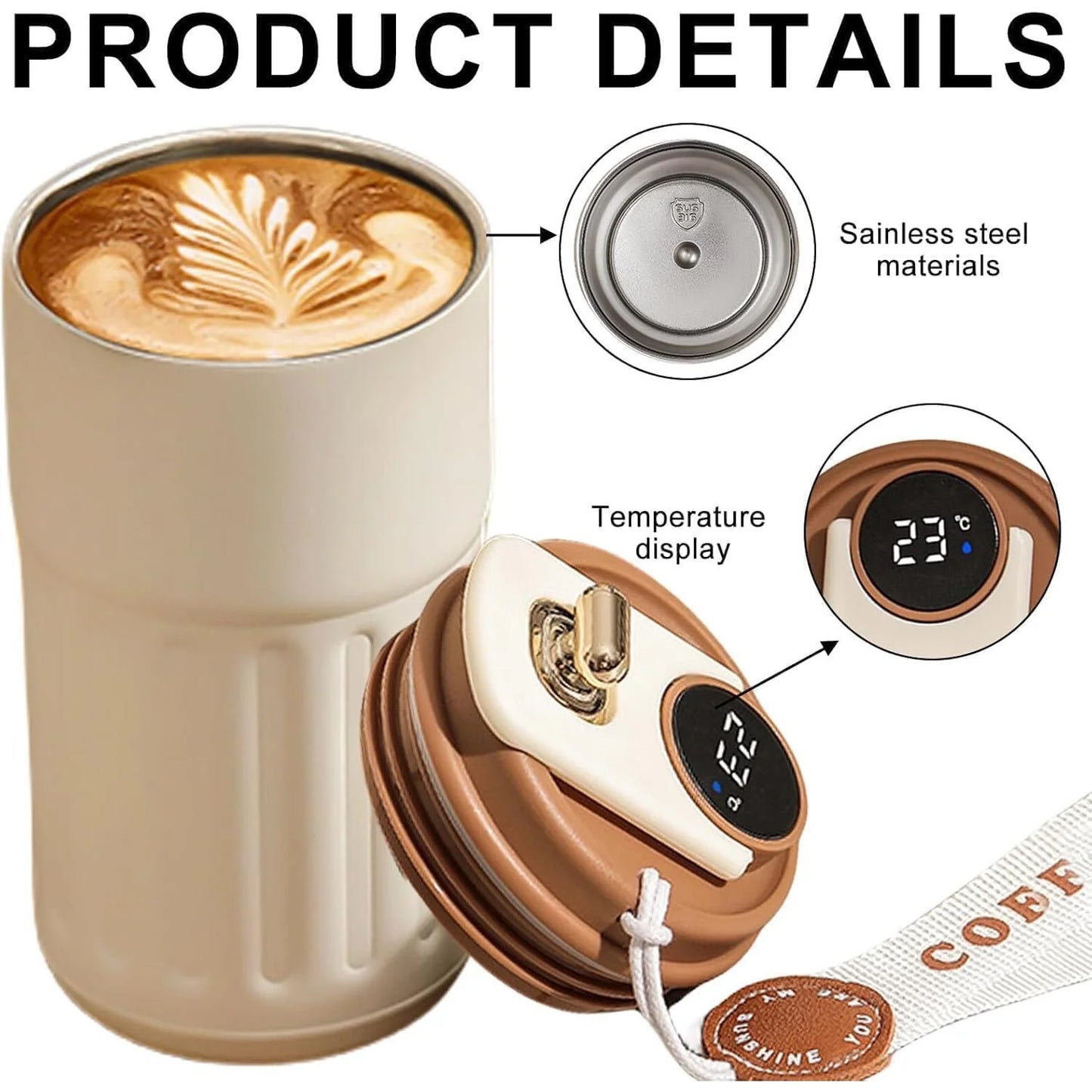 Insulated Stainless Steel Coffee Mug | Smart Temperature Display