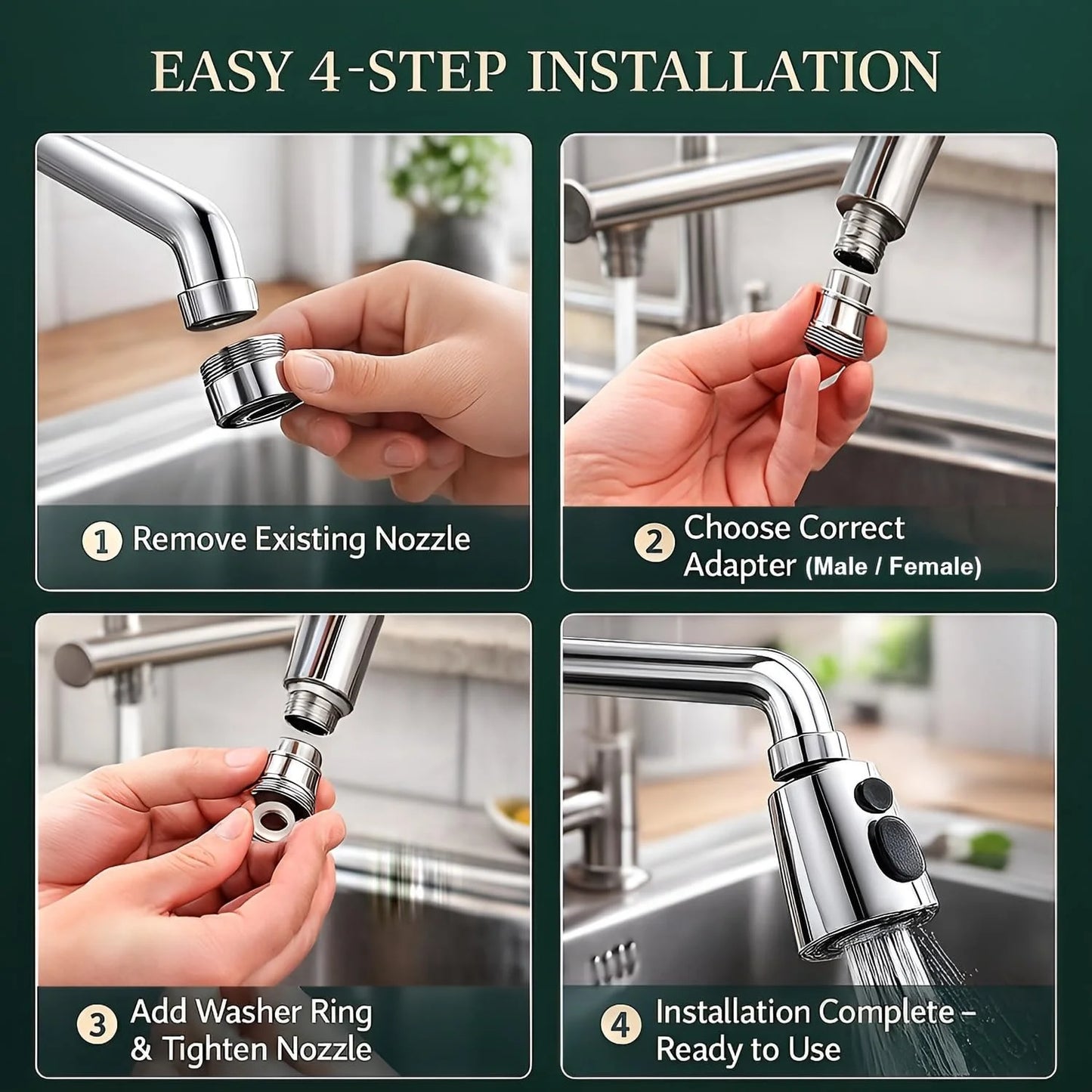 360° Rotating Swivel Water-Saving Faucet Sprayer