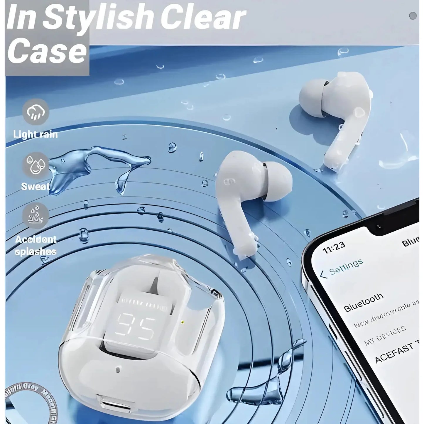 True Wireless Earbuds | LED Power Display & Transparent Case