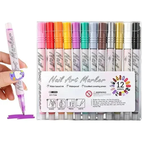 12 Color Nail Art Pens Set | Easy-To-Use Design